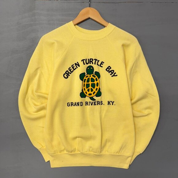 Vintage Green Turtle Bay‎ Grand Rivers KY 70s Puffy Print Sweatshirt Medium - Picture 1 of 6